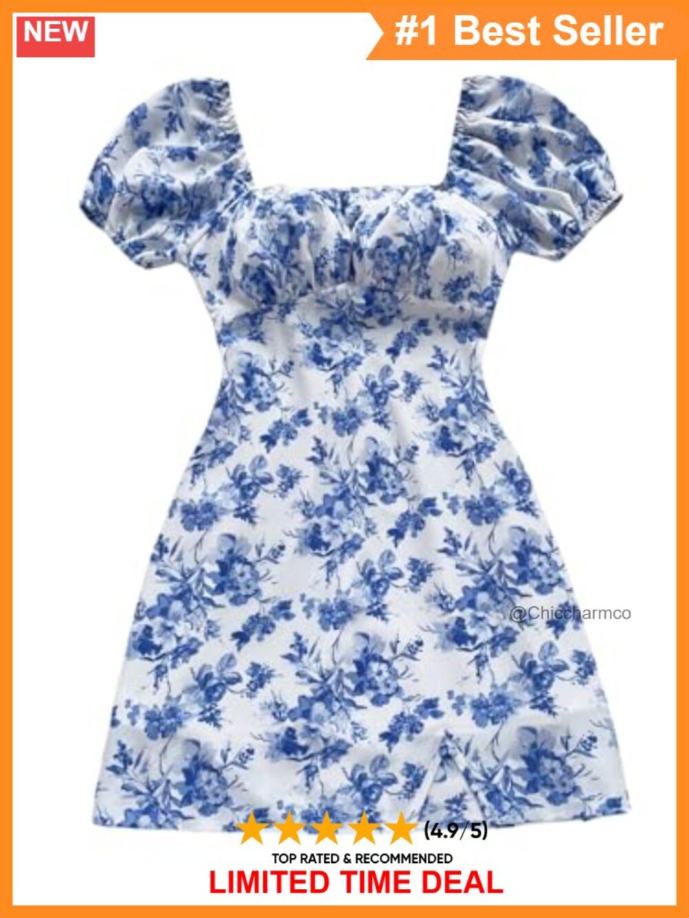 Floerns Floral Puff Sleeve Square Neck A-Line Mini Dress Ruched Bust